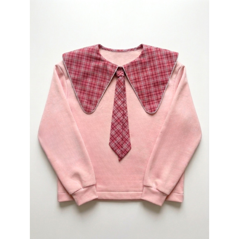 Dusty pink sweatshirt with red striped Claudine collar – Galaen Paris