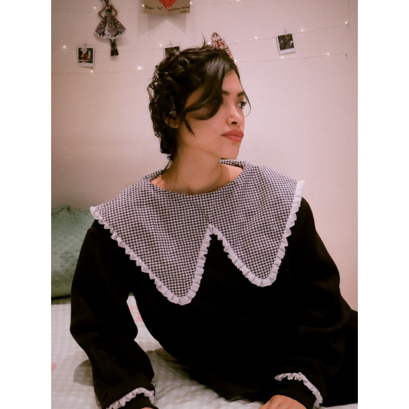 Black Sweatshirt with Oversized Collar | Galaen Paris