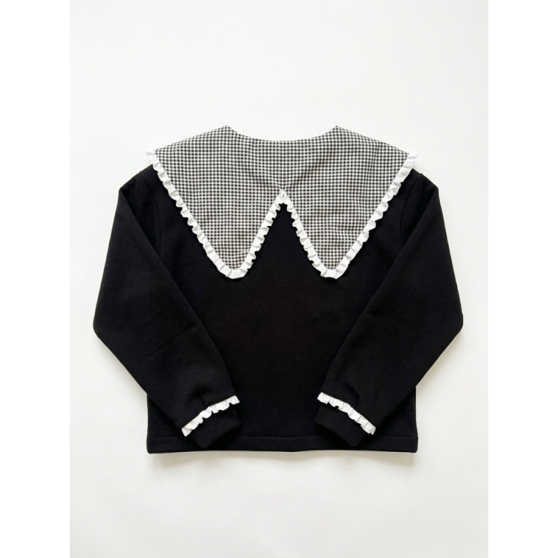 Black sweatshirt with checkered Claudine collar and white trims – Galaen Paris