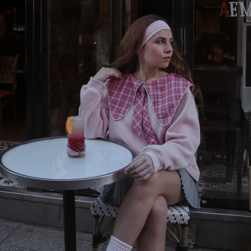 Pink Sweatshirt with Oversized Collar | Galaen Paris