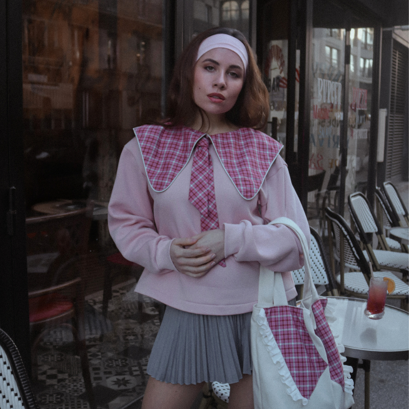 Pink Sweatshirt with Oversized Collar | Galaen Paris